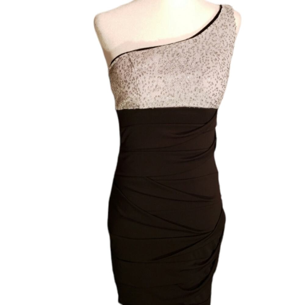 Ruby rox stunning silver black bodycon one shoulder party dress size small